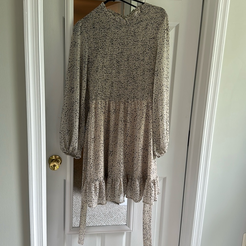 Cream & Black Leopard Smocked Dress